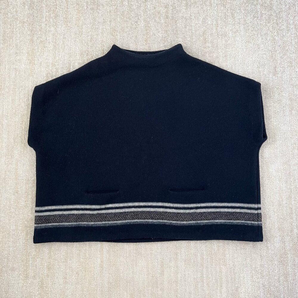 Faherty Park City Wool Pullover Blue Poncho Sweater M/L